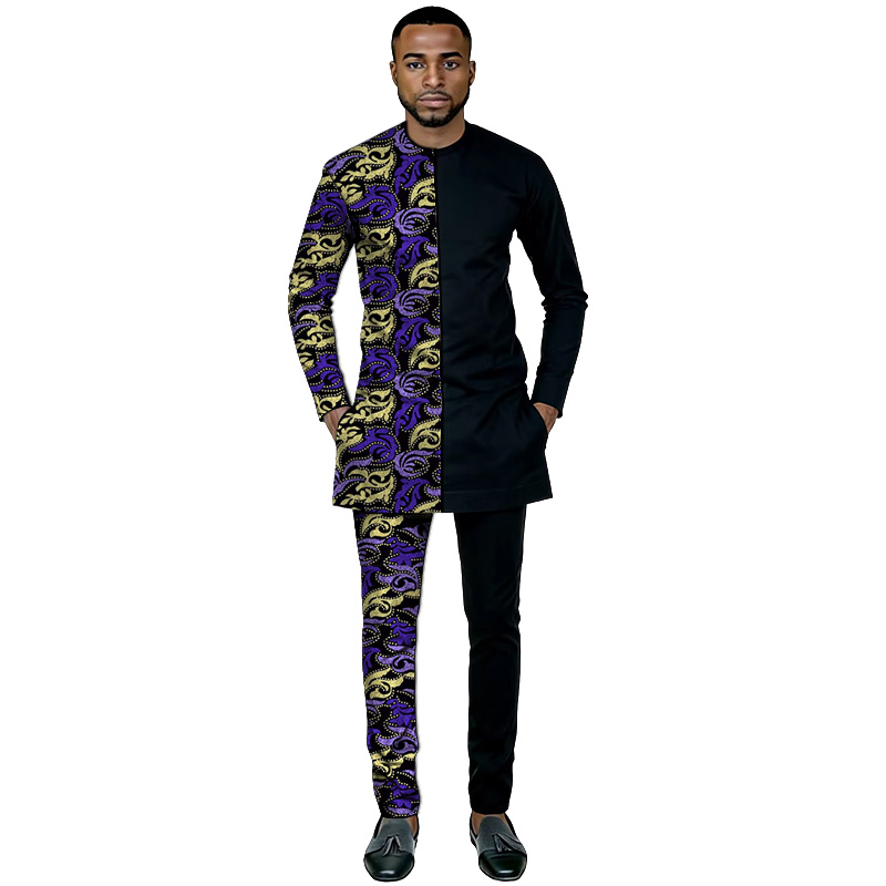 Men'S Grooming Wax - Ensemble chemise et pantalon patchwork pour
